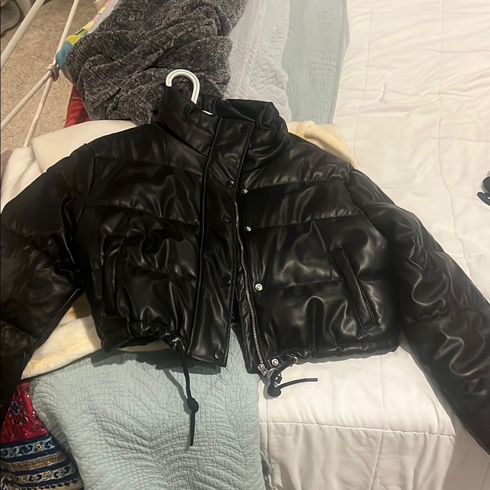 Black Leather Puffer Jacket